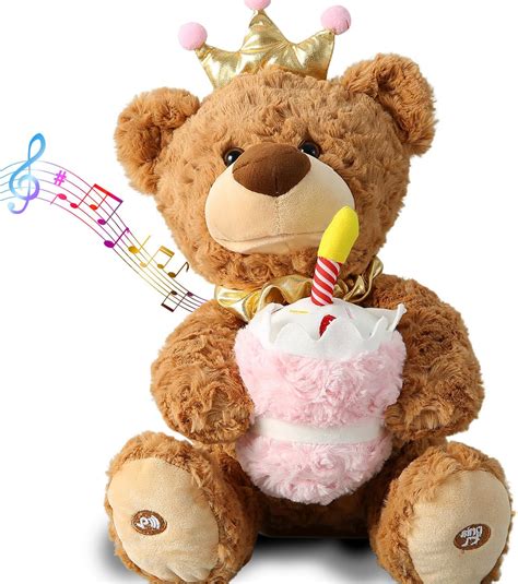 Marsjoy Musical Happy Birthday Teddy Bear with Glowing Cupcake ...
