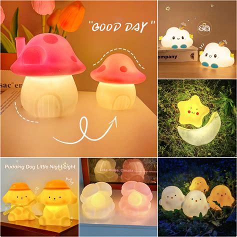 Cute Night Light Mushroom Cartoon Mini Night LightLighting Ornament ...