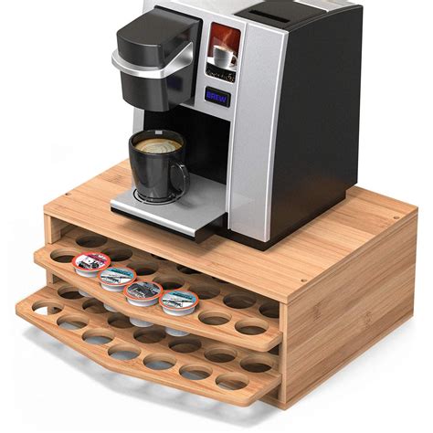WELL WENG 70 Capacity 2-tier Bamboo Coffee Pod Holder Storage Organizer ...
