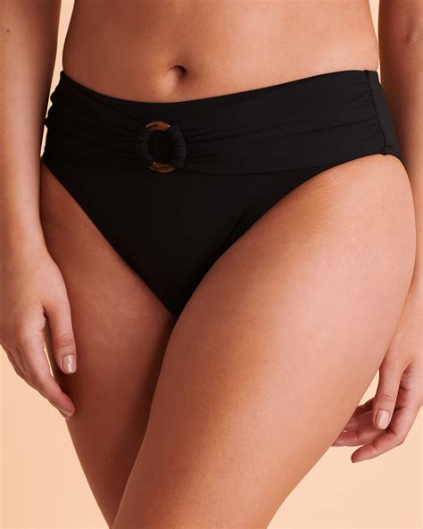 TURQUOISE COUTURE SOLID High Waist Bikini Bottom - Black | Bikini Village