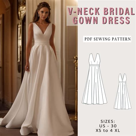 Bridal Gown Sewing Pattern, V-neck Bridal Gown, Cocktail Dress Pattern, Fairy Dress Pattern ...