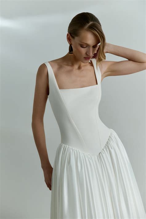 Drop Waist Wedding Dress Square Neck Basque Waist Wedding Dress Minimalist A-line Wedding Dress ...