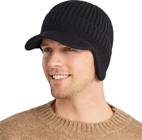 Men Winter Hats for Guys Cool Beanies Lined Knitted Warm Cap Ear-flaps ...