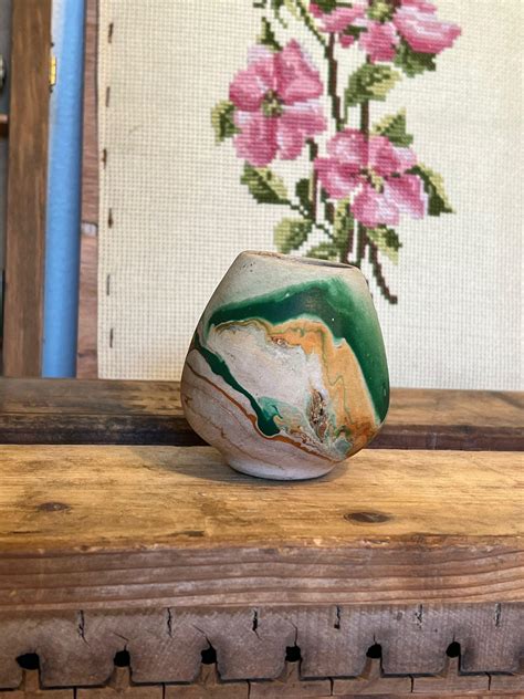 Stamped Vintage Mid Century Modern Style Nemadji Swirl Art Pottery Vase ...