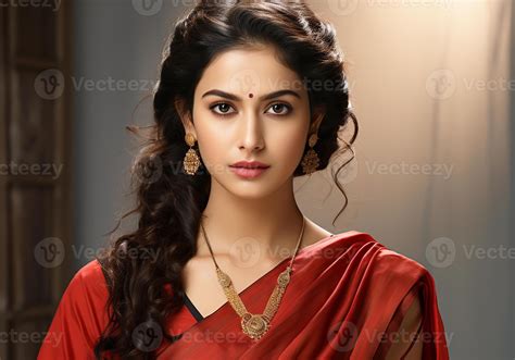 AI generated Beautiful Indian woman in traditional saree. Woman's Day ...