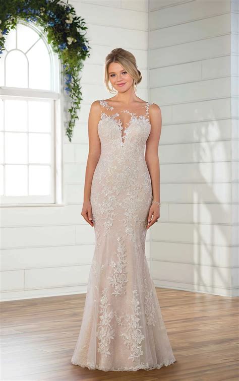 Layered Lace Wedding Dress with Asymmetrical Neckline - Essense of Australia Wedding Dresses