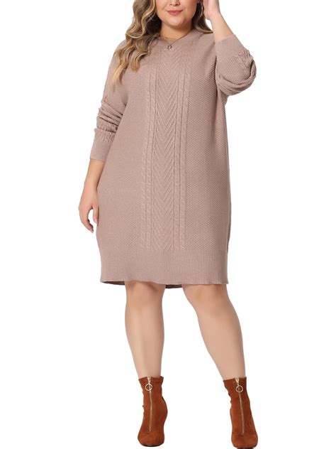 GRACE & GRANDEUR Plus Size Sweater Dress for Women Long Sleeve Knit ...