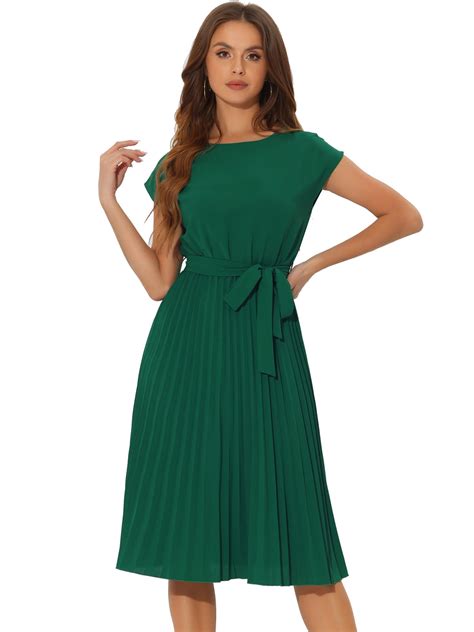 Crew Neck Sleeveless Tie Waist A-Line Pleated Dress | Allegra K