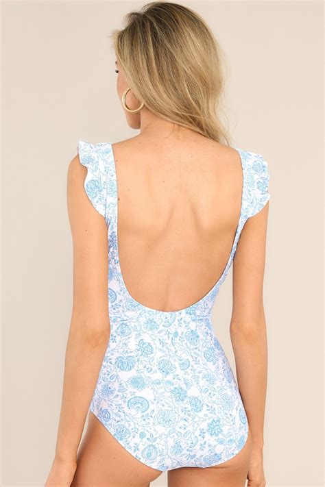 Sky Blue Floral One Piece Swimsuit - All Swim | Red Dress