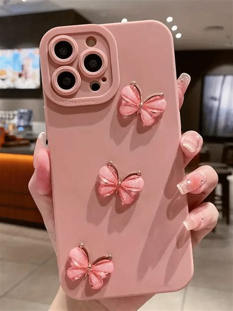 1PC Pink Cute Glossy Butterfly Camera Protected Phone Case Compatible ...