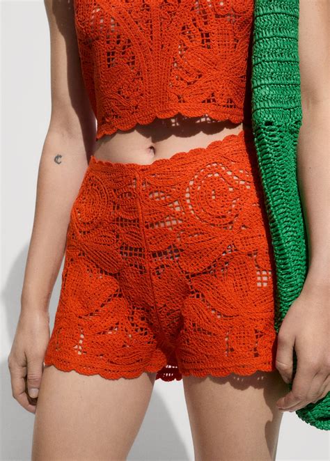 Crochet shorts with flowers - Women | MANGO Pakistan