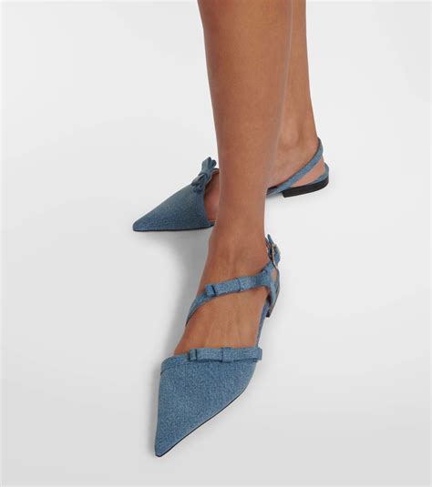 Ganni Bow-detail denim ballet flats GANNI