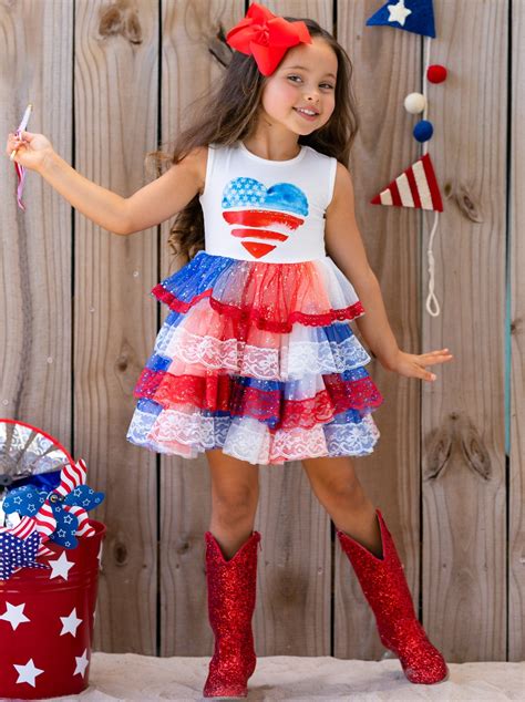 Girls USA Heart Bodice Lace Tiered Sparkle Tutu Dress | 4th Of July ...