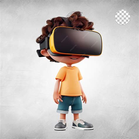 3d Cute cartoon young boy with VR glasses Isolated on transparent ...
