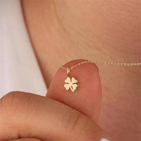 14K Gold Clover Necklace · Solid Gold Four Leaf Clover Pendant · Lucky ...