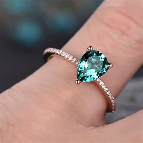 Teardrop Emerald Engagement Ring Solid 14k Rose Gold Under - Etsy