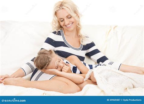 Happy Mother and Sleeping Girl Stock Image - Image of beautiful, drowse ...