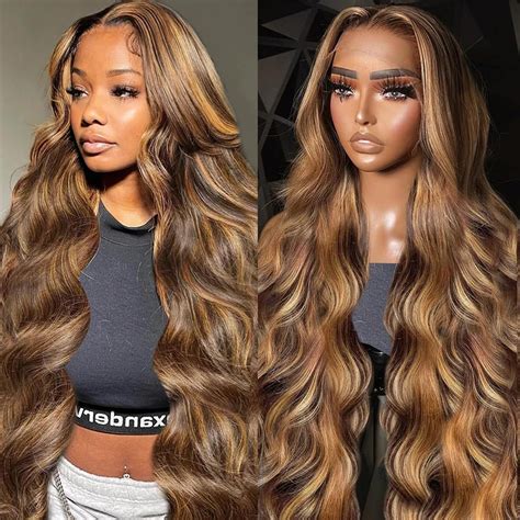 Amazon.com : Lemoda 13x6 Full Lace Frontal Wig 180 Density Highlight ...