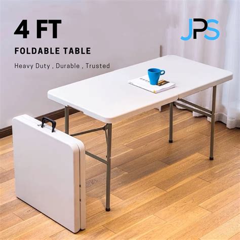 JPS Heavy Duty Folding Table 4FT (120cm) Fold-in-half Table White Steel ...
