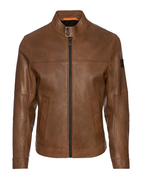 BOSS Mens Josep Brown Slim Fit Leather Jacket