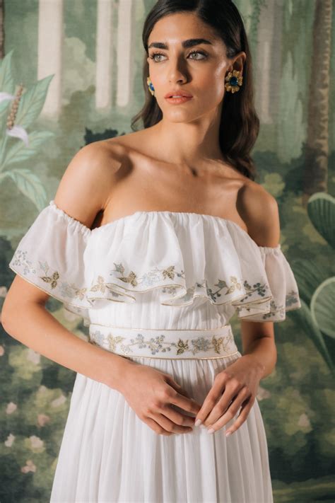 Ivy Ruffle Dress - White & Blue | Rosewater House