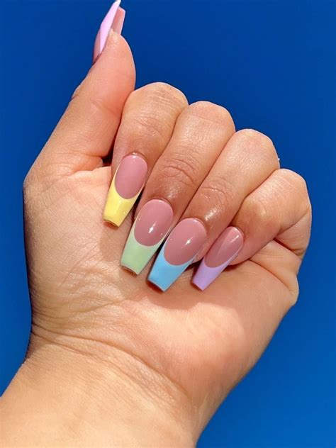 Pastel Rainbow French in 2023 | French nails, Cute nail art designs ...