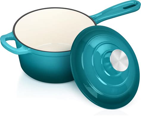 Amazon.com: Enameled Cast Iron Sauce Pan with Lid, Leonyo 2 Quart ...