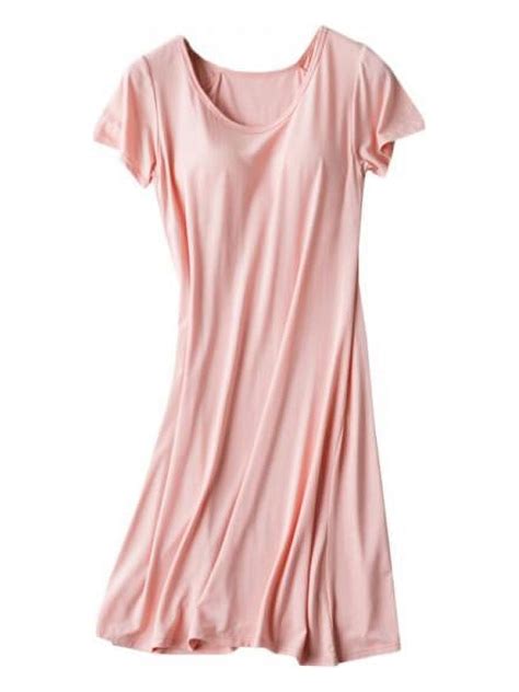 Women Short Sleeve Built-in Bra Padded Long Nightdress Sleepwear ...