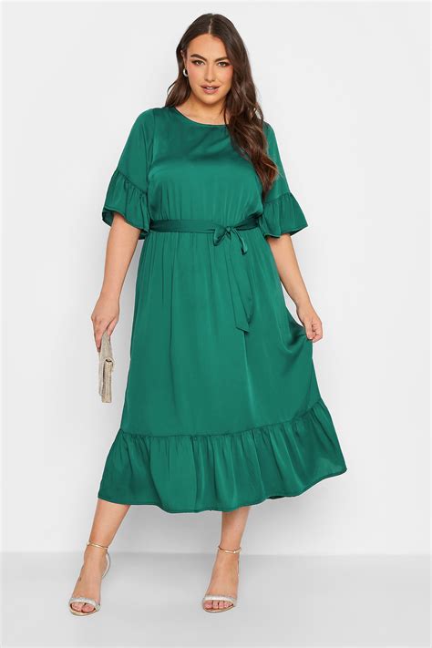 YOURS LONDON Plus Size Curve Green Satin Smock Dress | Yours Clothing