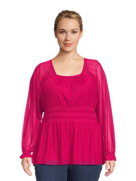 Terra & Sky Women's Plus Size Smocked Waist Mesh Blouse - Walmart.com