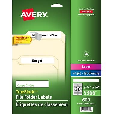 Avery® 05366 Étiquettes de classement TrueBlock, blanches, laser/jet d ...