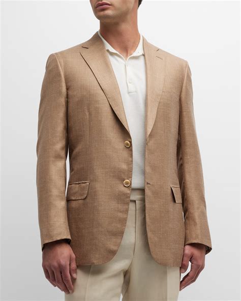 Brioni Men's Chevron Wool-Blend Sport Jacket | Neiman Marcus