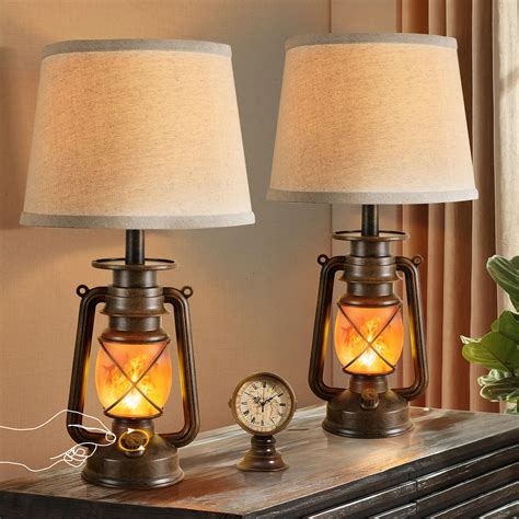 LEDIARY 18.72" LED Vintage Lantern Flickering Flame Table Lamps for ...