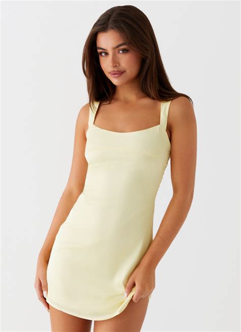 Odette Satin Mini Dress - Yellow – Peppermayo