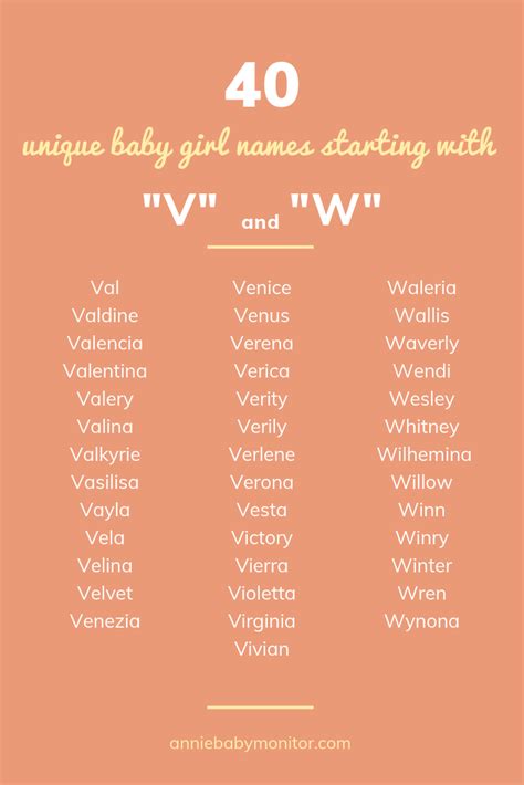 40 UNIQUE Baby Girl Names Starting with "V" and "W" - Annie Baby Monitor