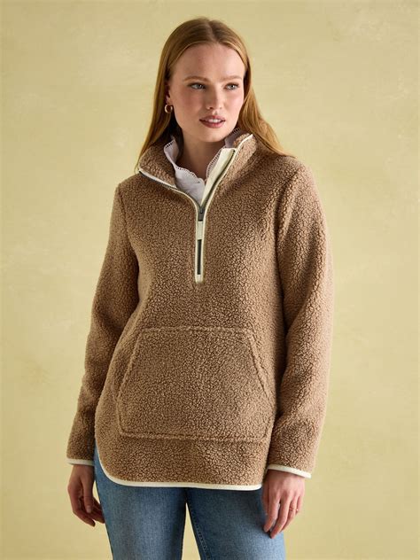 Aldeburgh Tan Brown Quarter Zip Fleece | Joules