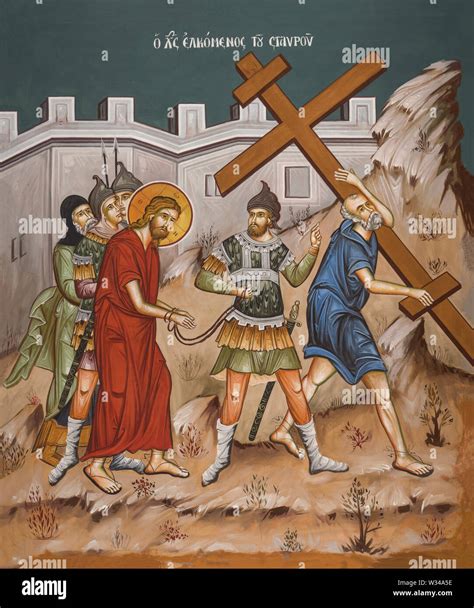 Orthodox icon of Simon of Cyrene carrying cross Stock Photo - Alamy