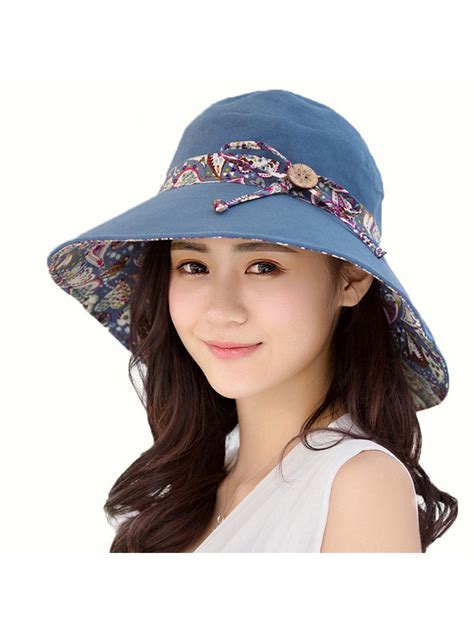 AUQ Women Summer Casual Big Wide Brim Cotton Hat Floppy Derby Beach Sun ...