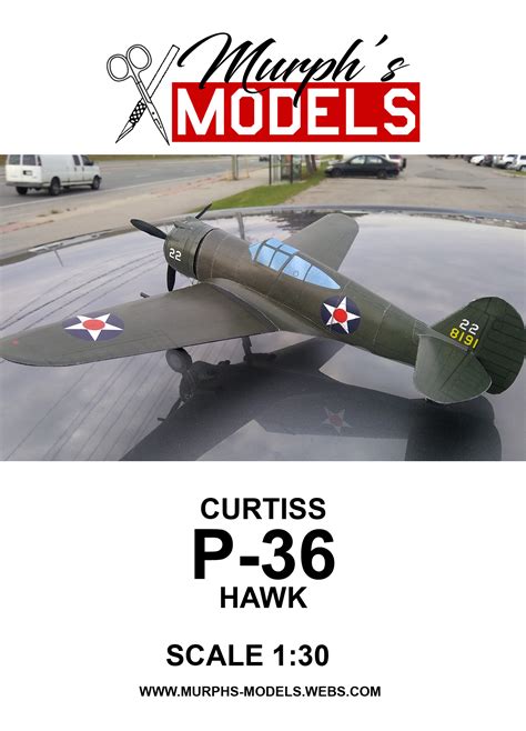 1/30 Curtiss P-36 Hawk, US Army Paper Model - EcardModels