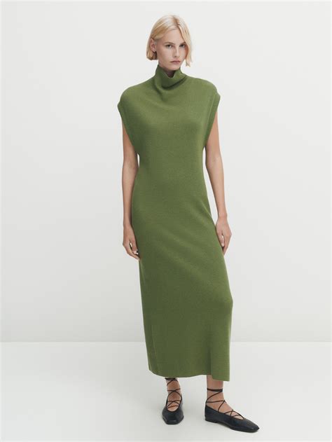 NWT. Massimo Dutti Black Wrinkled Jacquard Mock Turtleneck Midi Dress ...