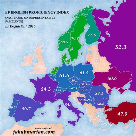 English language proficiency in Europe, 2016. - Maps on the Web