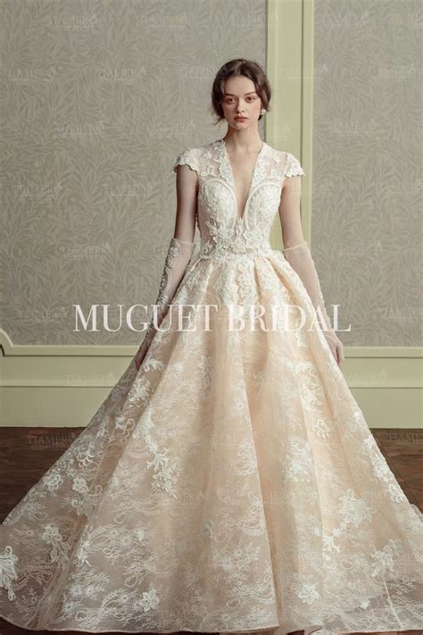 Champagne Deep V Lace Wedding Dress Short Sleeve Wedding - Etsy