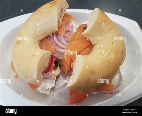 Smoked salmon cream cheese bagel hi-res stock photography and images ...
