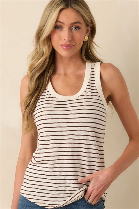 Z Supply The Perfect Striped Tank In Brown Cotton | Red Dress