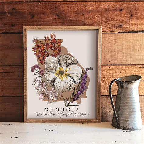 Georgia Art Print Georgia State Flower Cherokee Rose Georgia | Etsy