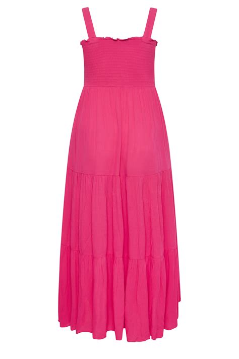 YOURS Plus Size Hot Pink Shirred Strappy Sundress | Yours Clothing