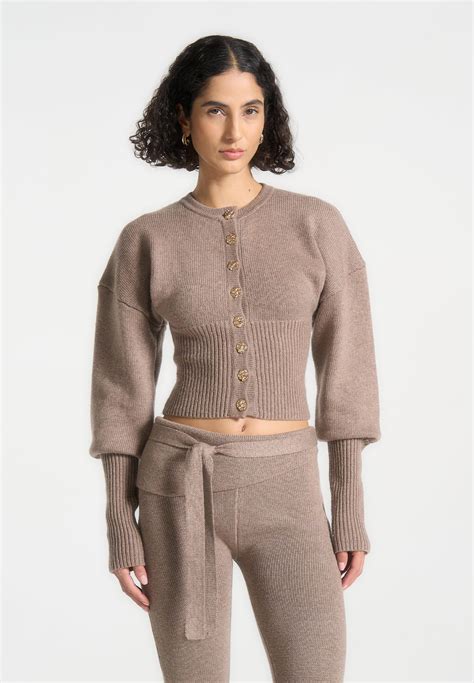 Knitted Cinch Waist Cardigan - Taupe in 2025 | Clothes for women ...