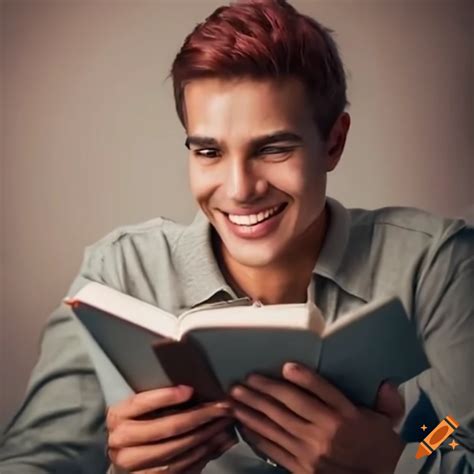 Smiling man reading a book