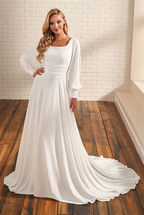 Modest Bridal by Mon Cheri MOD217 Square Neck Lace Belt Wedding Dress ...