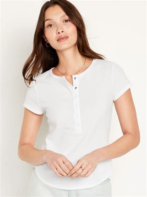 Short-Sleeve Waffle-Knit Henley Top | Old Navy